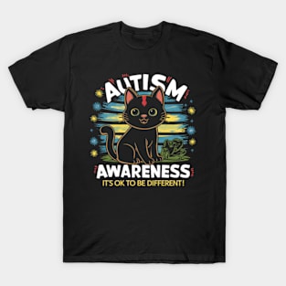 Autism Awareness Cute Cat Animal Its Ok To Be Different T-Shirt